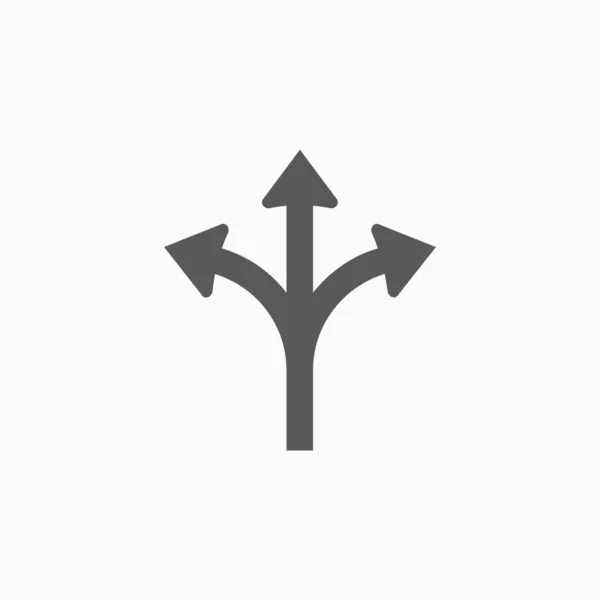 Tres dirección dirección icono de flecha, ilustración de la señal de tráfico, icono de dirección, vector de flecha — Vector de stock