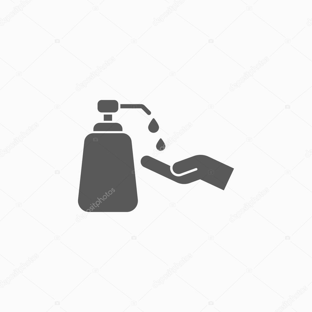 pump bottle icon, alcohol gel pump bottle vector, hand vector, clean illustration