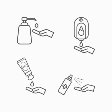 alkol jeli, el yıkama jeli, jel tüpü, pompa el yıkama makinesi, alkol makinesi, el dezenfektanı, pompa şişesi, sprey, alkol spreyi, alkol seti ikonu