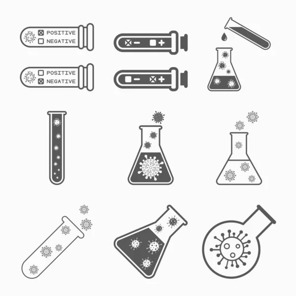 Ikona Probówek Koronawirusowych Pandemia Ilustracji Wirusa Wektor Badania Krwi Zestaw — Wektor stockowy