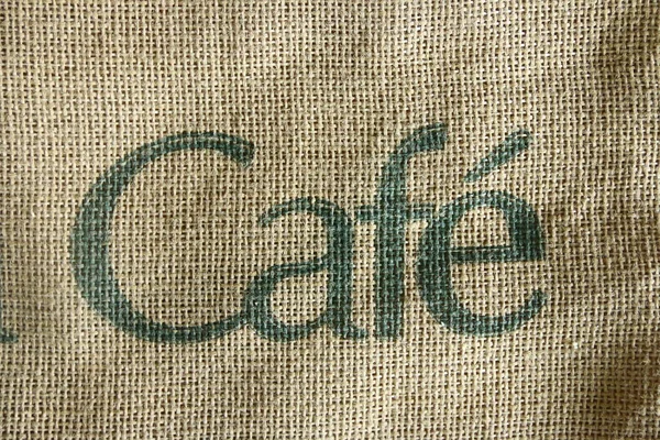 Café Aufschrift Auf Der Tasche Textil Café Konzept Kaffee — Stockfoto