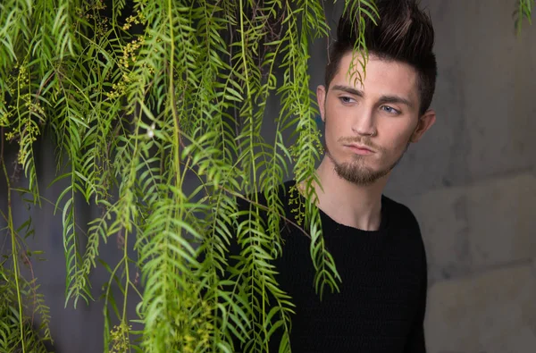 Model adam bazı dalları bir ağacın arkasında — Stok fotoğraf