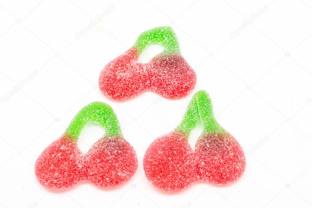 Gummy cherries isolated