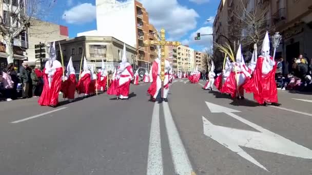 Badajoz Spagna Marzo 2018 Gruppo Nazareni Che Partecipa Alla Processione — Video Stock