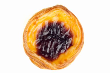 Üstten Görünüm pasteis de nata, tipik Portekizce tart pastrie yumurta.