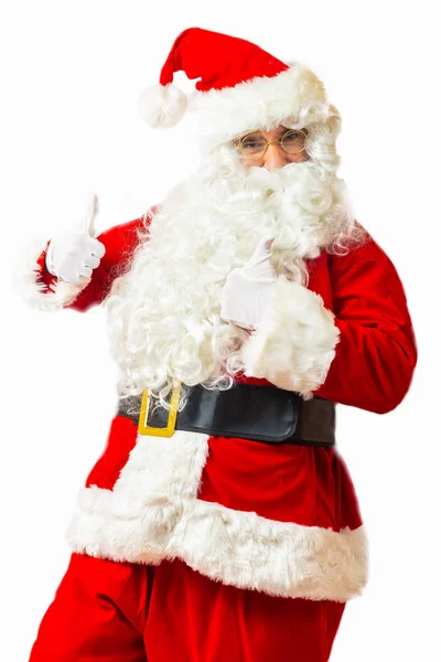 Santa claus con pulgares hacia arriba aislado sobre fondo blanco — Foto de Stock