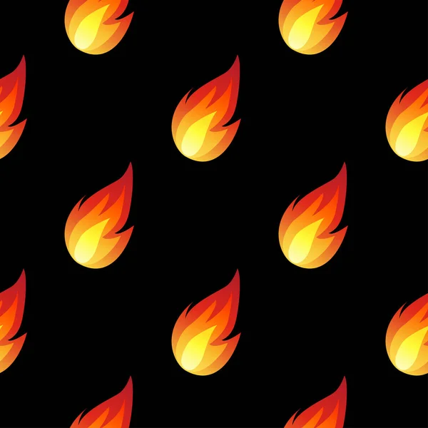 Sömlös mönster med brand flammor isolerad på svart bakgrund. — Stock vektor