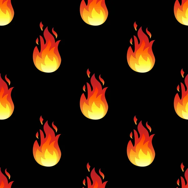 Seamless pattern with fire flames isolated on black background. — Stock Vector