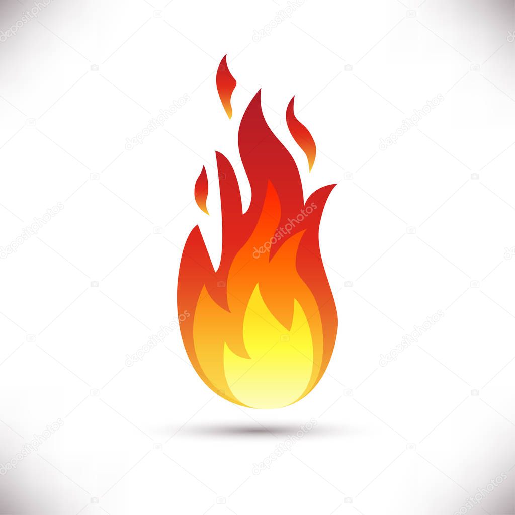Fire flame icon isolated on white background. Energy concept. Perfect for web site page, mobile app, game design ,badge, poster, cover,print, flyer, ad.Raster illustration in flat style