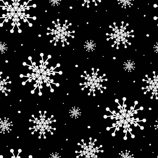 Christmas pattern with snowflakes isolated on black background. — Stock Vector