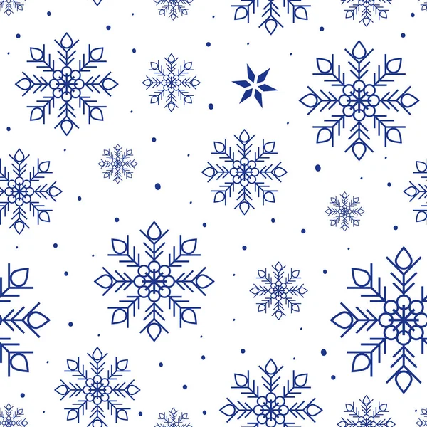 Patrón navideño con copos de nieve azules aislados sobre fondo blanco — Vector de stock