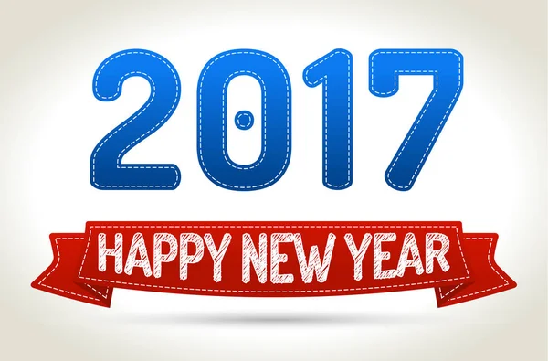 2017 - Счастливый новый год - красная лента с тенью на светлом бэкграунде — стоковый вектор