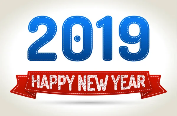 2019 - Feliz año nuevo- Cinta roja con sombra sobre fondo claro — Archivo Imágenes Vectoriales