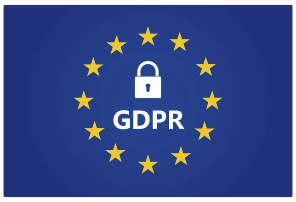 GDPR - Regolamento generale sulla protezione dei dati. Bandiera UE con stelle — Vettoriale Stock