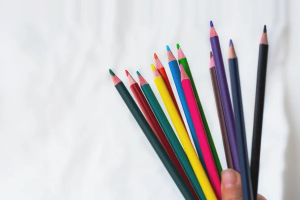 Lápices Mano Aislados Sobre Fondo Blanco Lápices Colores Mano Una — Foto de Stock