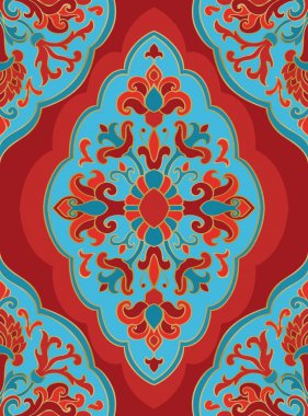 Oryantal kırmızı ve mavi süsleme. 