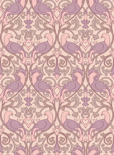 Modèle beige avec des oiseaux . — Image vectorielle