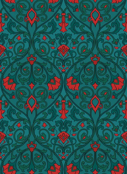 Patrón floral rojo y verde . — Vector de stock