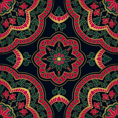 Mandala ile süslemeli koyu desen.