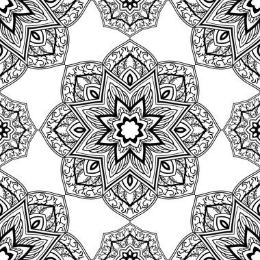 Siyah ve beyaz mandalalarla süslenmiş..