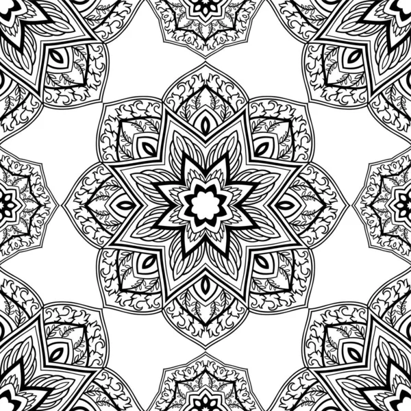 Ornamento preto e branco com mandalas . — Vetor de Stock