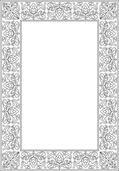 Oriental Black White Floral Ornament Template Frame Card Border Vector — Stock Vector