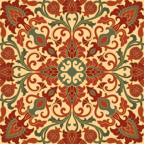 Halı Tekstil Şal Için Renkli Şablon Nar Desenli Doğulu Çiçek — Stok Vektör