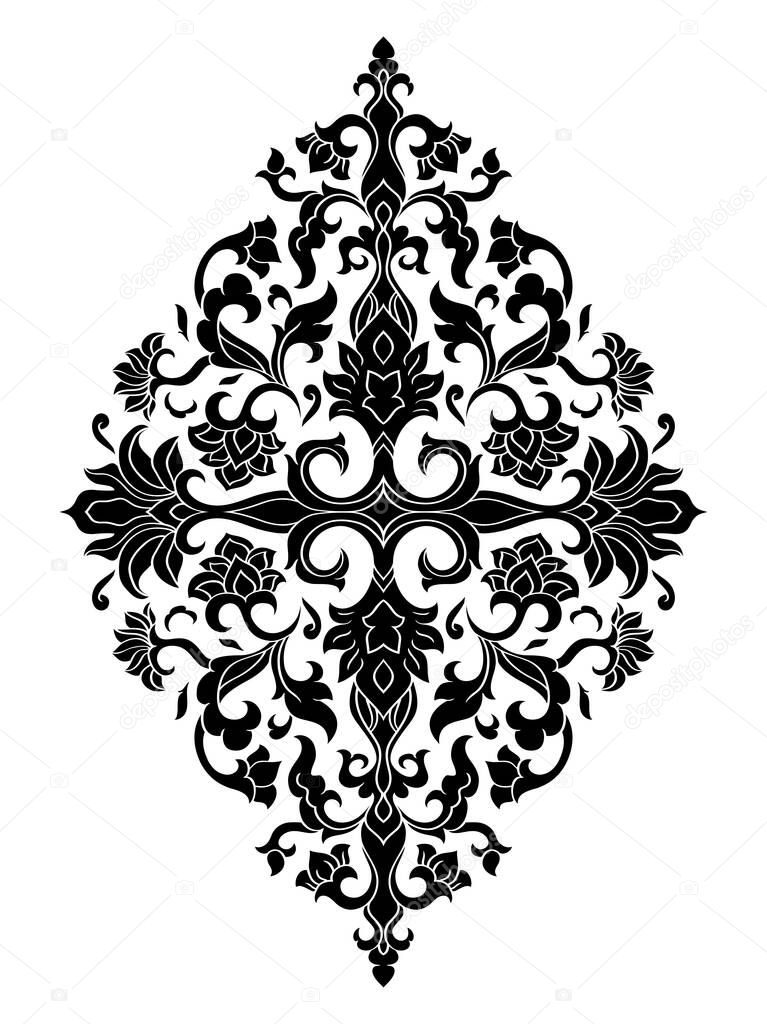Floral medallion for design. Template for carpet, wallpaper, textile and any surface. Vector black ornament on a white background.