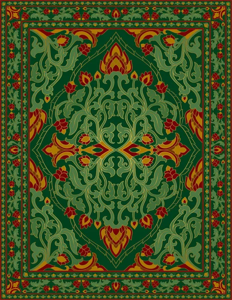 Plantilla Para Alfombra Textil Chal Adorno Floral Oriental Con Marco — Vector de stock