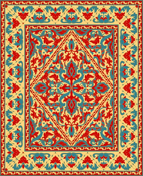 Plantilla Colorida Para Alfombra Textil Chal Fondo Azul Rojo Con — Vector de stock