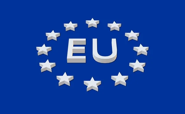 3D说明 欧洲国旗或欧洲国旗的第三标准版本的官方颜色 Eu符号 蓝色田野上由十二颗五角白星组成的圆圈 — 图库照片