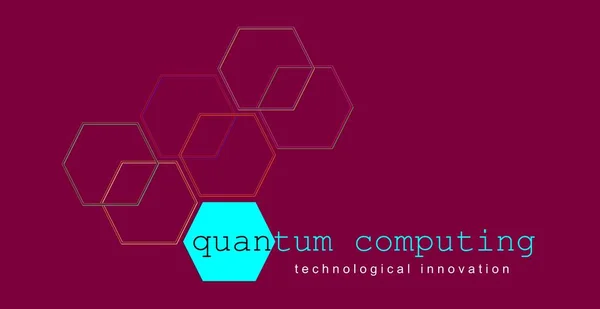 Illustration is referring to new technologies and technological innovation. Burgundy background with curved lines. Logo design, quantum computing, based on cubits, new algorithms. Speed computation.
