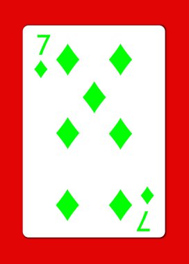 Karo yedili. Oyun kartı 7 'nin grafiği. Yeşil renkli resim, izole edilmiş.