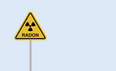 Alarm sinyali, tehlike. Radon, dünya çapında kapalı hava kalitesini etkileyen bir kirletici. Arka plan radyasyonuna atıfta bulunan bir resim. Radyoaktif, renksiz, kokusuz, tatsız soy gaz..