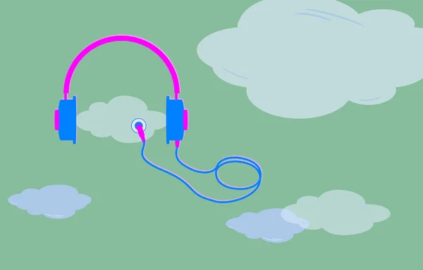 Ilustrace Složka Digitálními Zvukovými Soubory Cloudu Grafika Sluchátek Poslouchám Hudbu — Stock fotografie