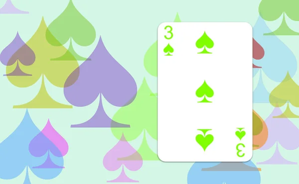 Three of spades. The playing card 3. Graphic of colorful isolated symbols on soft background. Game. Playing card of spades. Digital drawing with reference to the games. Illustration of gambling.