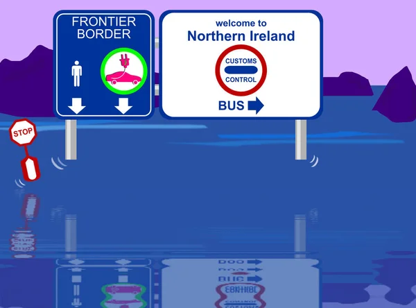 Backstop. Brexit UK EU. Great Britain and Eire. Border conflict. Maritime. Customs. Illustration, Traffic signal. Possible frontier at sea between Republic of Ireland and Northern Ireland, controversy
