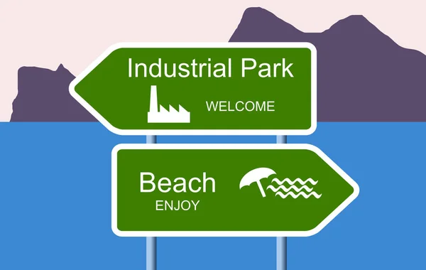 Parque Industrial Playa Signos Exhibición Colectiva Pública Señalización Irónica Ilustración — Foto de Stock