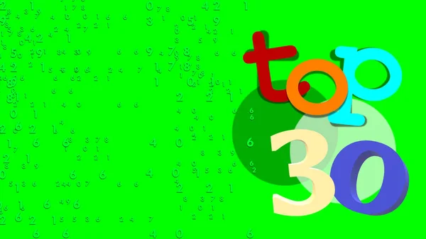トップ30 最高の ランキング 傾向のリスト 3Dイラスト 乱数と緑の背景にカラフルでモダンな コントラストの強いトーンでテキスト — ストック写真
