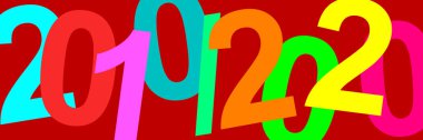 Bir zamanlar. 21. yüzyılın 20 'li yılları. 2010 ve 2020 yıllarının tarihleriyle illüstrasyon. Renkli grafikler, güçlü renkler ve zarif fuşya arkaplanlı büyük kontrast. 10 yıl..