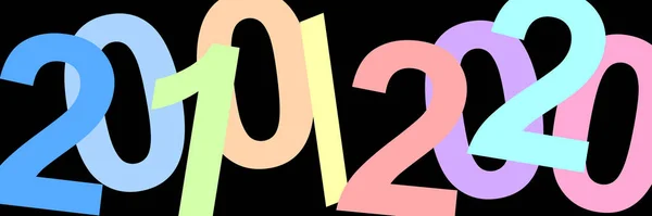 Bir zamanlar. 21. yüzyılın 20 'li yılları. 2010 ve 2020 yıllarının tarihleriyle illüstrasyon. Yumuşak renklerle renkli grafikler ve zarif siyah arkaplanlı güçlü kontrastlar. 10 yıl..