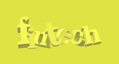 Fintech, Finansal Teknoloji. İnternet üzerinden yeni endüstri, yeni uygulamalar, süreçler, ürünler veya iş modelleri. Metin bloğu ve sağlam kireç arkaplan. Eğlenceli perspektifli 3d Görüntü.