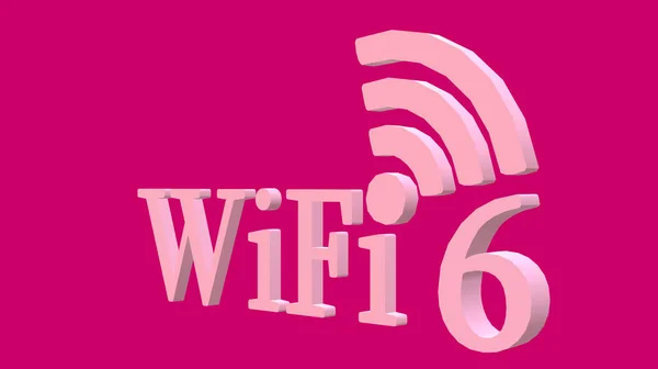 Technological resources WiFi 6 zone symbol WLAN. High Efficiency Wireless. New Generation Net. 3D Illustration. Fuchsia background in contrast to the logo and pink text with retro font in perspective.