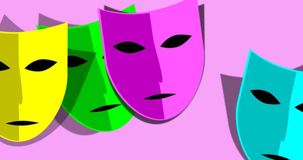 Set Colorful Carnival Masks Pink Background Camouflage Identity Hide Face — ストック写真