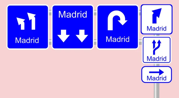 Exhibiciones Públicas Gráfico Signos Colectivamente Señalización Direccional Irónica Para Madrid — Foto de Stock