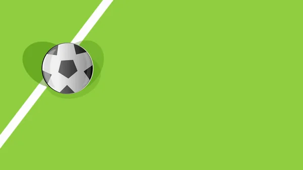 Spor. Futbol topu. Oyun, oyun, bahis ve rekabetle ilgili grafiksel, dijital çizimler. Uzayla illüstrasyon. Yumuşak yeşil arkaplan ve oyun alanında beyaz çizgi.