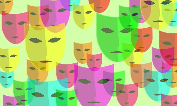 Conjunto Coloridas Máscaras Transparentes Carnaval Diferentes Tamaños Fondo Suave Teatro — Foto de Stock