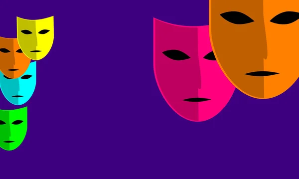 異なるサイズと暗い背景のカラフルなカーニバルマスクのセット スペース コピーペースト 強い色だ劇場 古いコメディ 神秘的な香りのイラスト 隠されたものの本質 — ストック写真