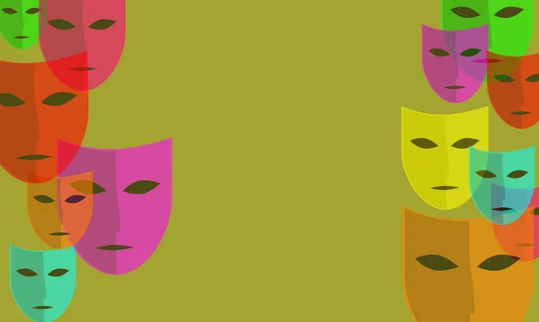 Conjunto Máscaras Coloridas Carnaval Transparente Diferentes Tamanhos Fundo Escuro Verde — Fotografia de Stock