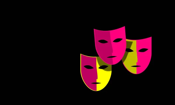 Conjunto Máscaras Carnaval Coloridas Lilás Amarelo Fundo Escuro Teatro Comédia — Fotografia de Stock
